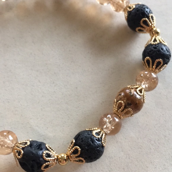 Handmade gold/black Aromatherapy bracelet - Picture 2 of 2